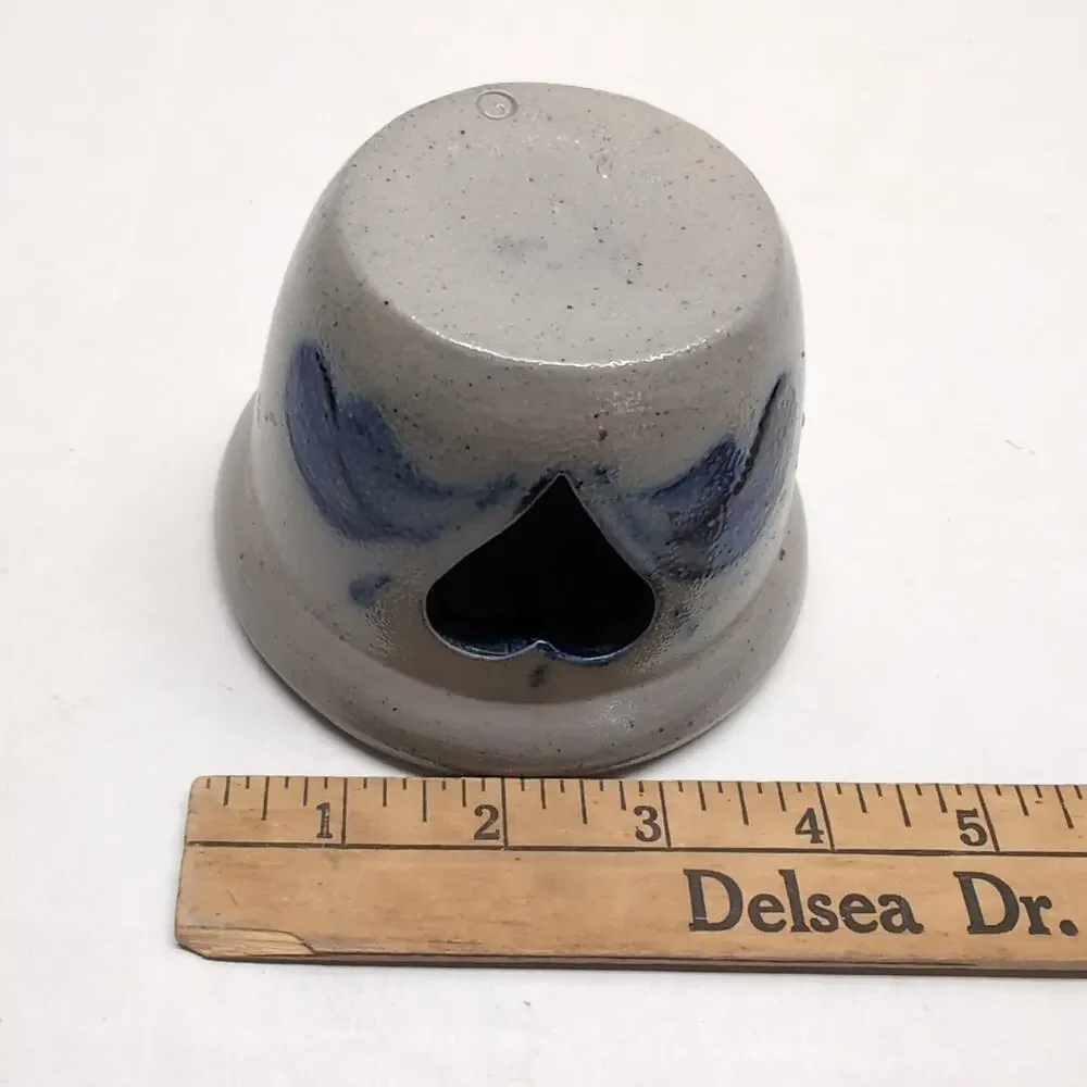 Rowe Pottery Works Heart Cutout Candle Crock Holder Votive Salt Glaze Folk Art